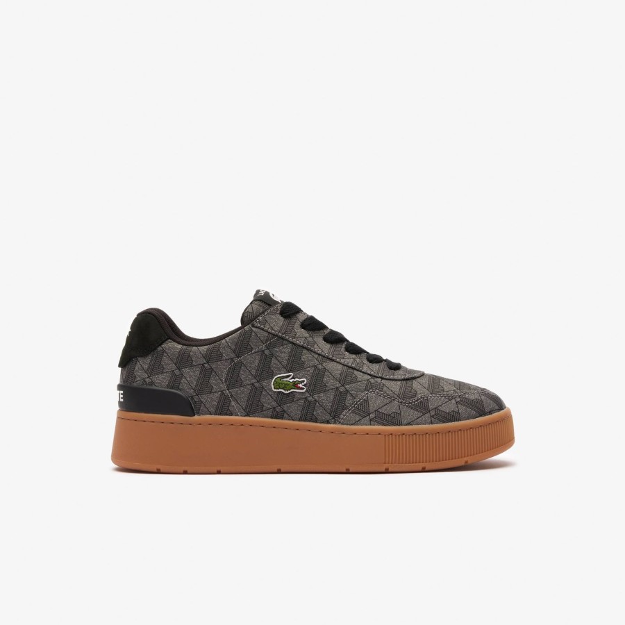 Men Lacoste Sneakers | Men'S Ace Clip Monogram Textile Trainers Black / Gum