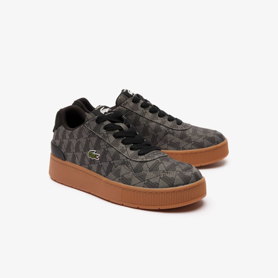 Men Lacoste Sneakers | Men'S Ace Clip Monogram Textile Trainers Black / Gum